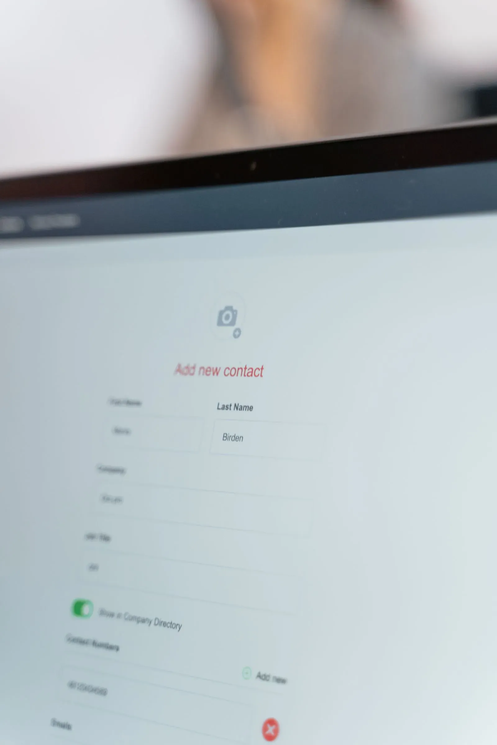 CRM contact record on a computer screen