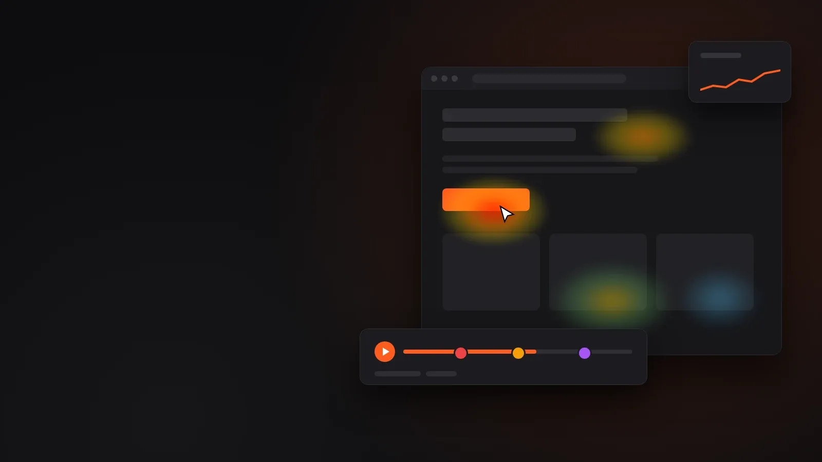 Illustration Klickbee Tracking : heatmap de clics sur une page web et barre de replay de session avec signaux de frustration